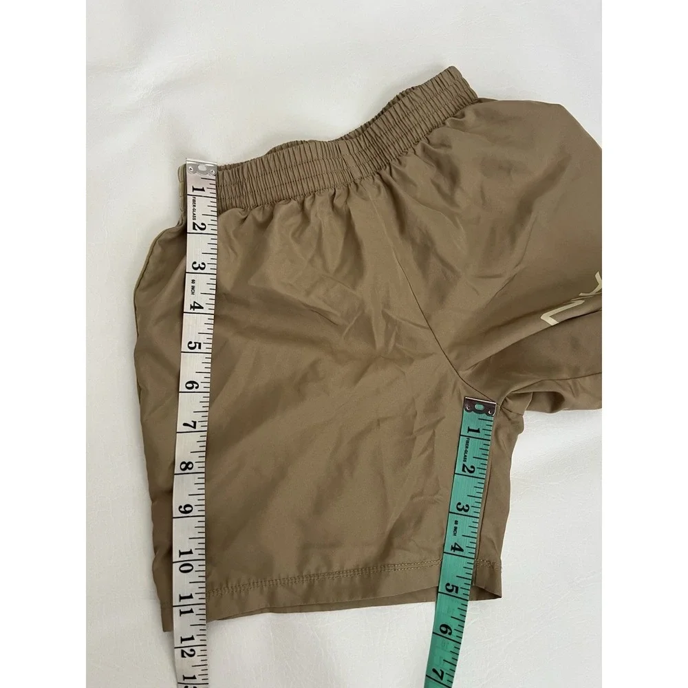 Nike Boys Size 6 Dri-FIT Parachute Khaki Swoosh Graphic Athletic Shorts Unlined